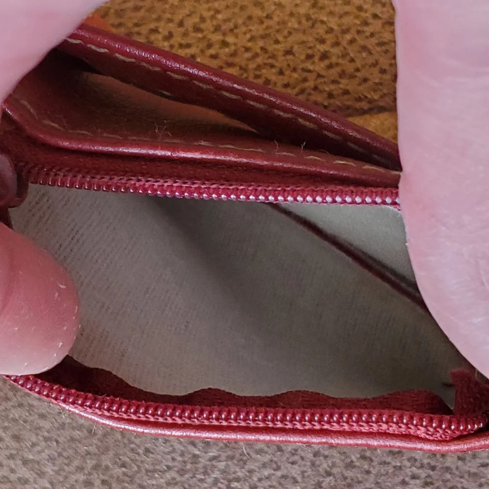 Red vinyl coin purse with ID window